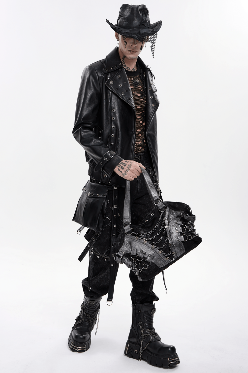 Gothic Punk Chain Shoulder Bag with Buckle Straps