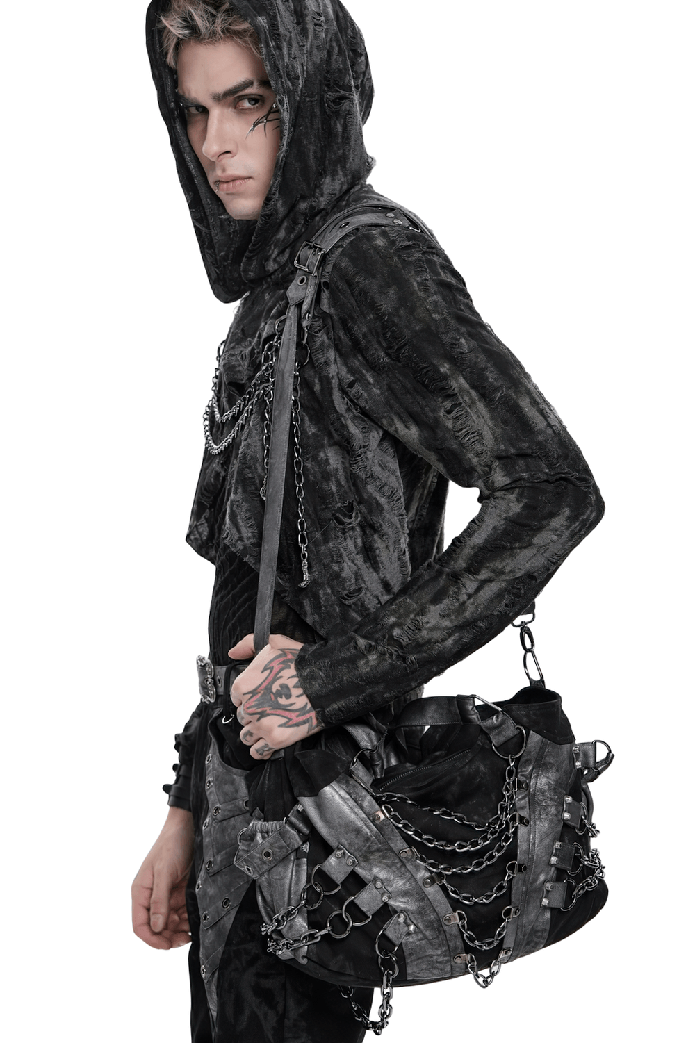 Gothic Punk Chain Shoulder Bag with Buckle Straps