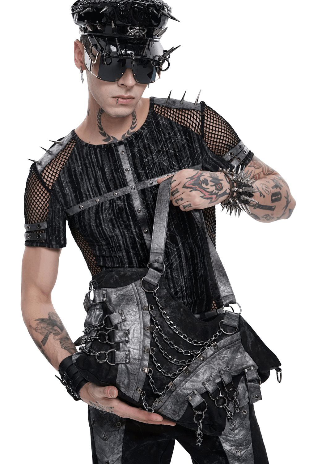 Gothic Punk Chain Shoulder Bag with Buckle Straps