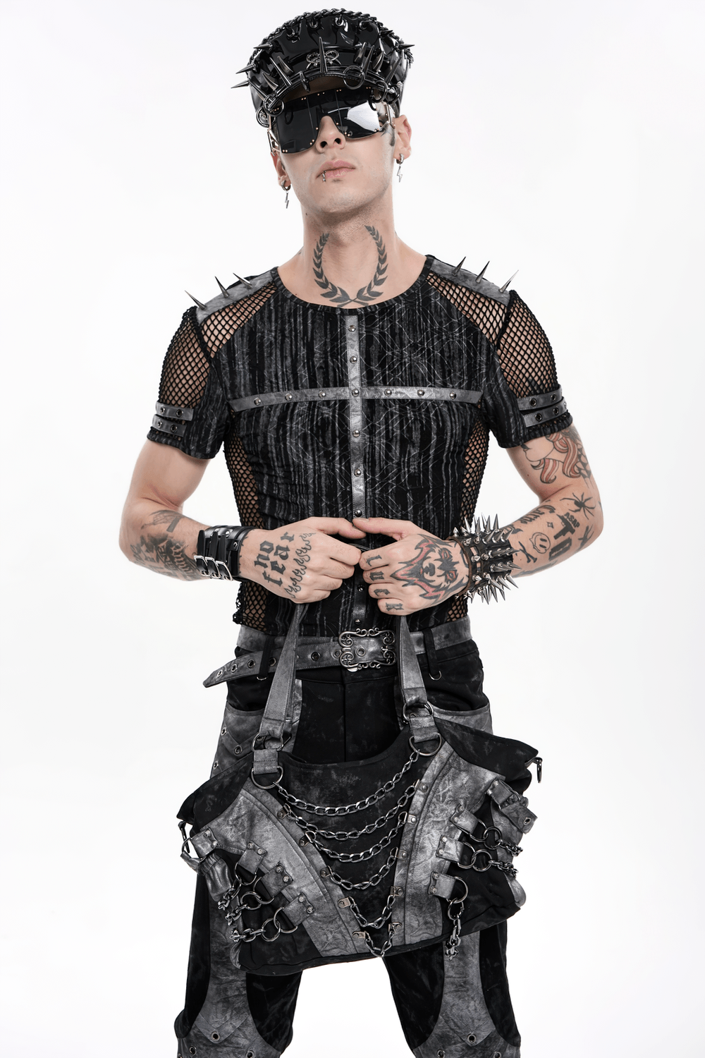 Gothic Punk Chain Shoulder Bag with Buckle Straps