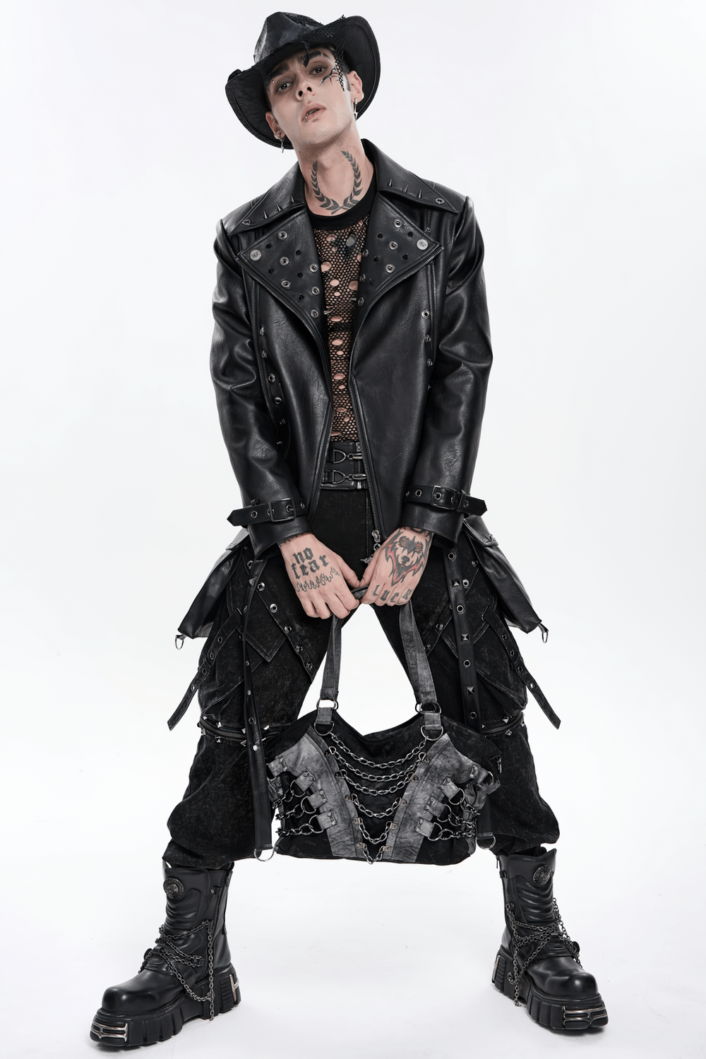 Gothic Punk Chain Shoulder Bag with Buckle Straps