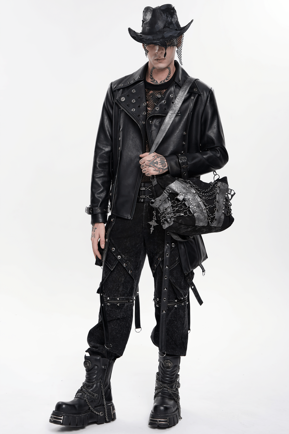 Gothic Punk Chain Shoulder Bag with Buckle Straps