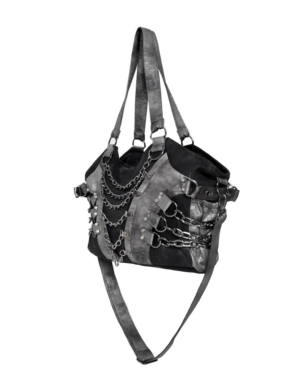 Gothic Punk Chain Shoulder Bag with Buckle Straps