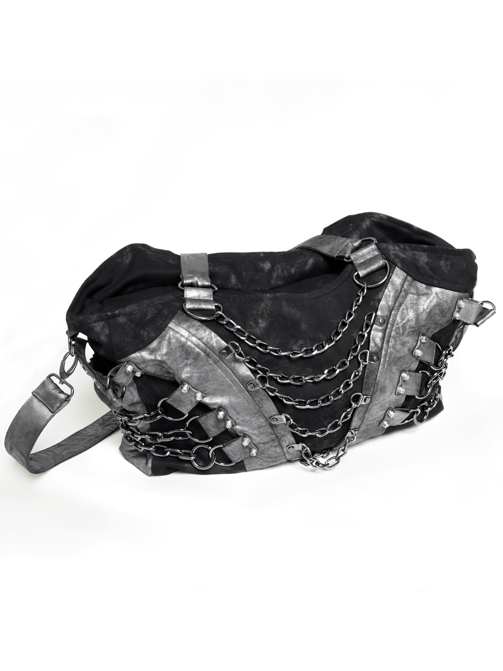 Gothic Punk Chain Shoulder Bag with Buckle Straps