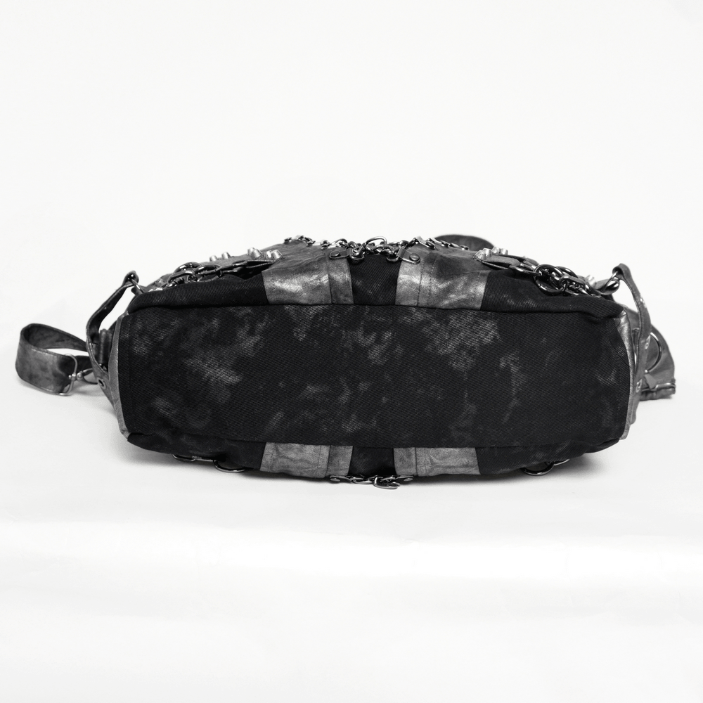 Gothic Punk Chain Shoulder Bag with Buckle Straps