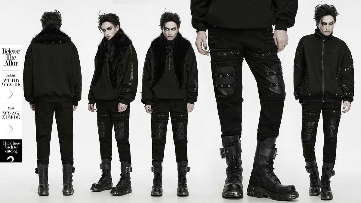 Gothic Punk Distressed Tapered Pants with Eyelet Straps