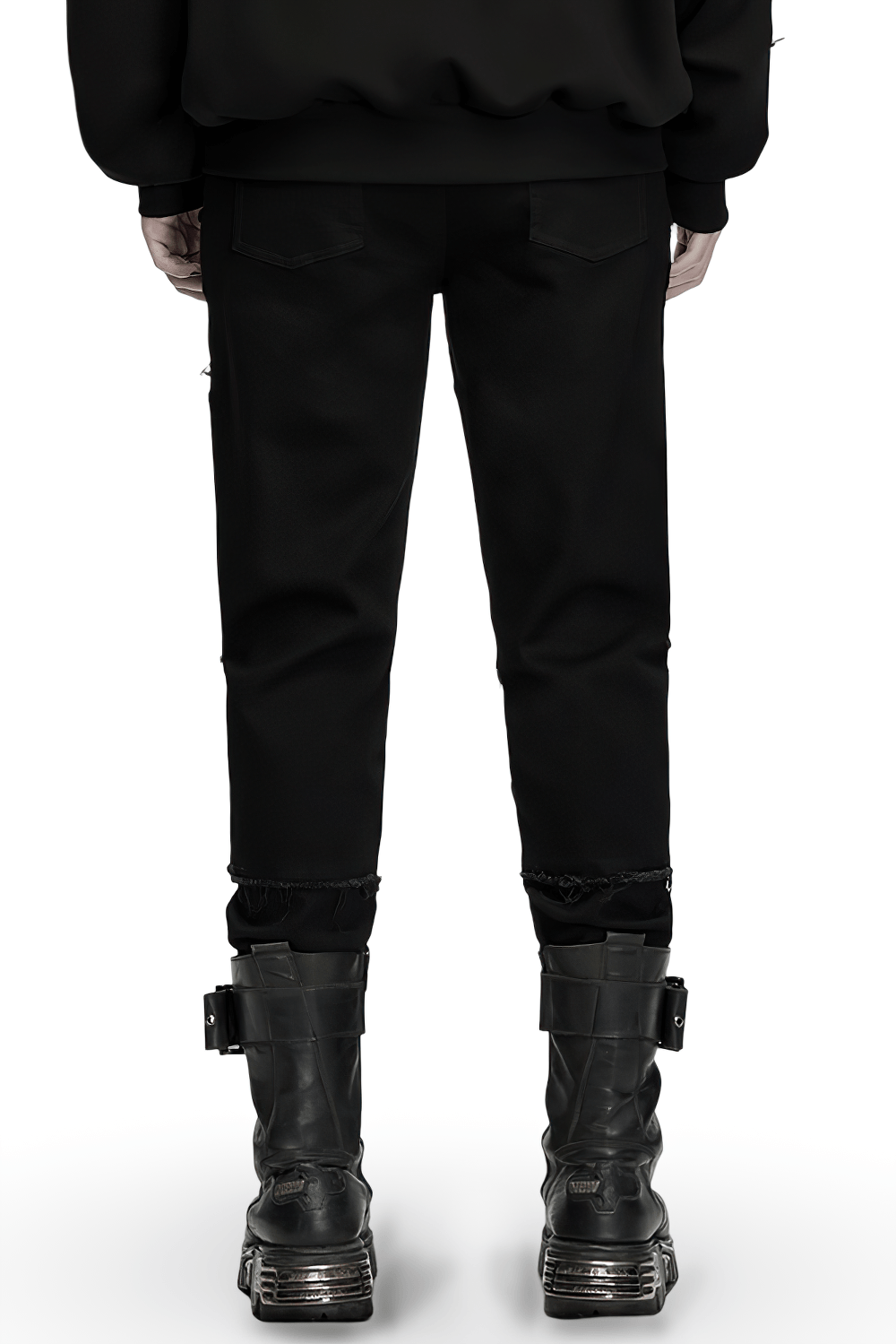 Gothic Punk Distressed Tapered Pants with Eyelet Straps