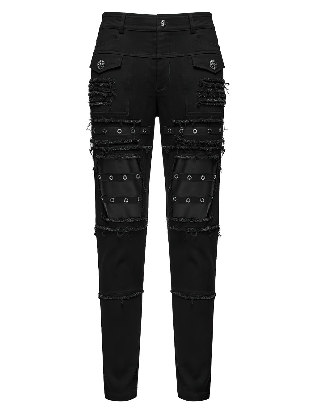 Gothic Punk Distressed Tapered Pants with Eyelet Straps