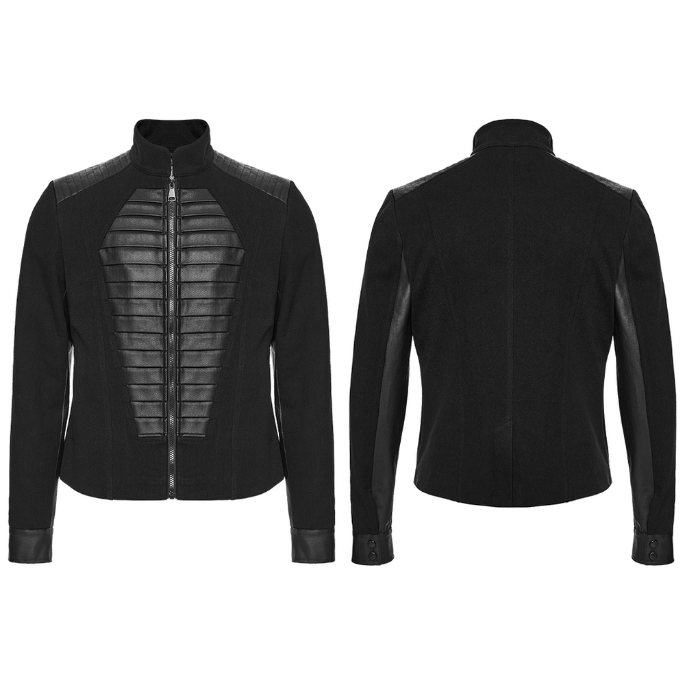 Gothic Punk Jacket with Coffin Panel and Leather Accents