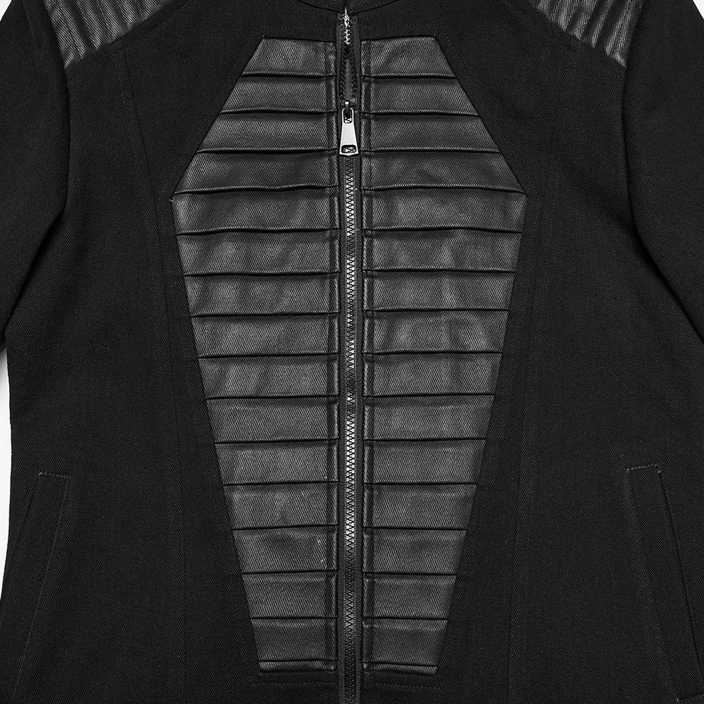 Gothic Punk Jacket with Coffin Panel and Leather Accents