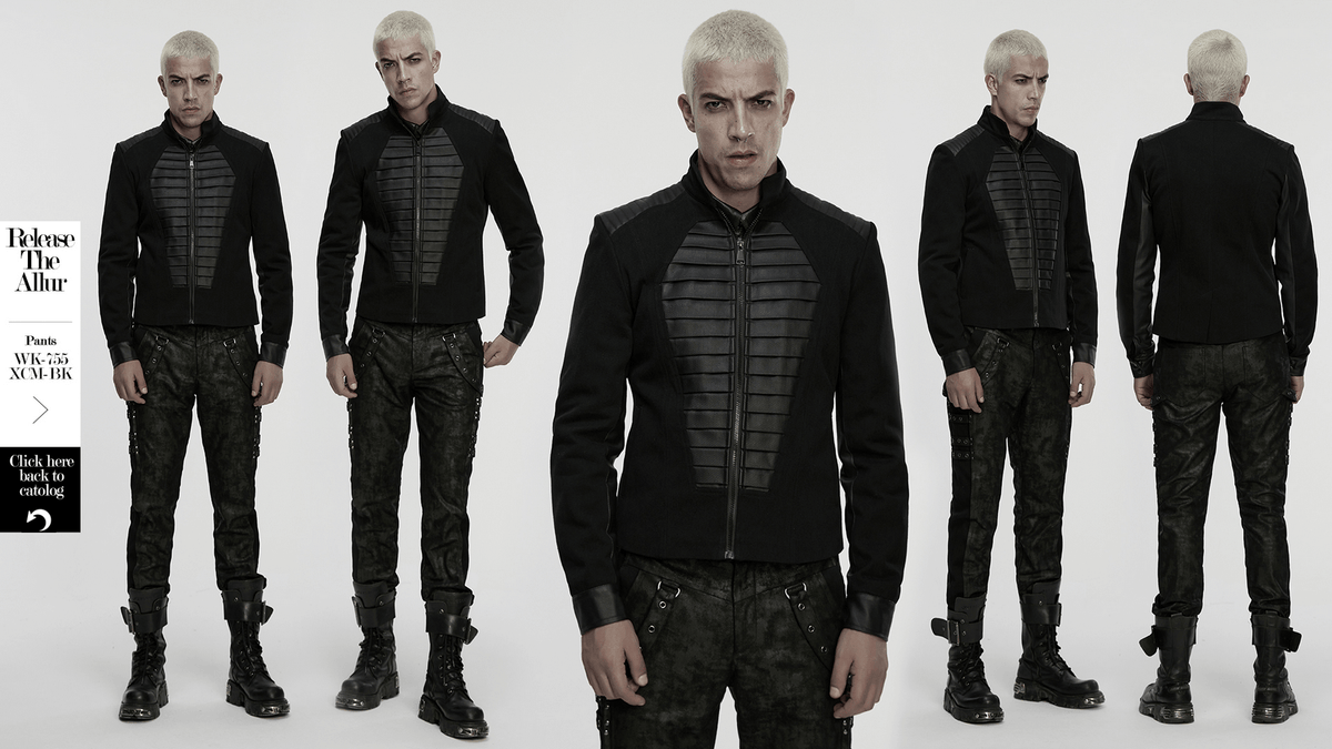 Gothic Punk Jacket with Coffin Panel and Leather Accents