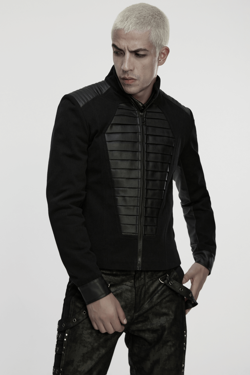 Gothic Punk Jacket with Coffin Panel and Leather Accents