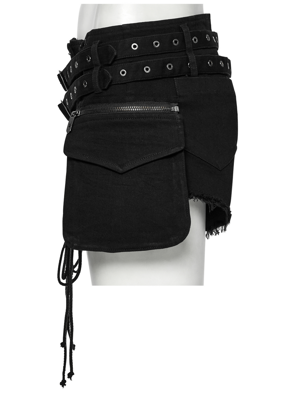 Gothic Punk Lace-Up Shorts with Double Belt Detail