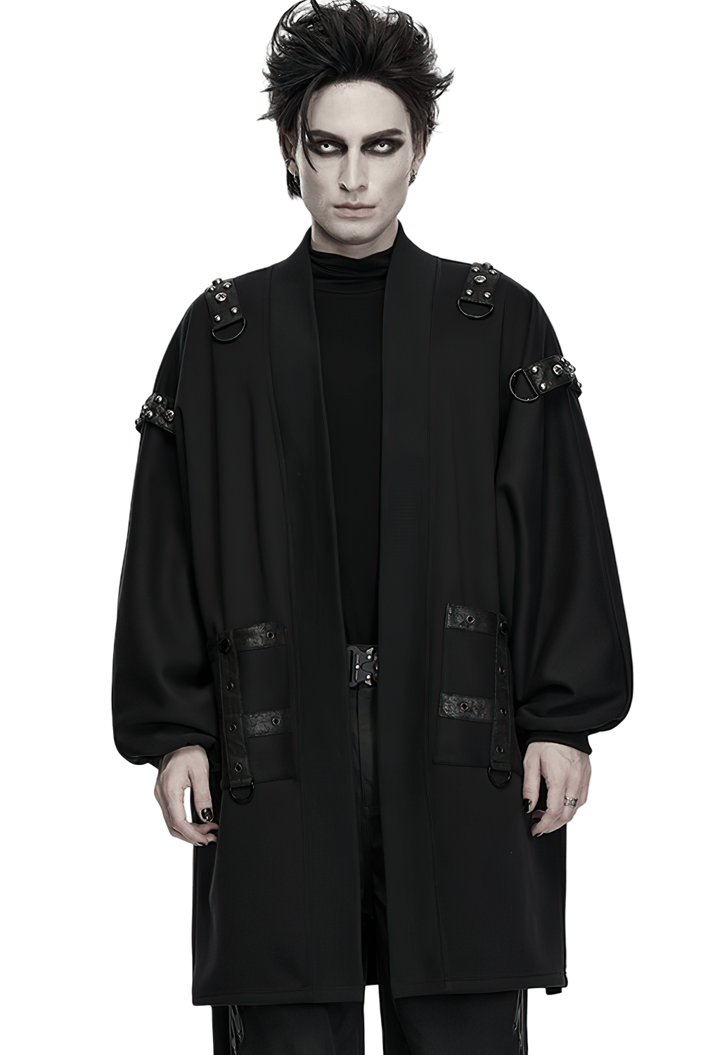 Gothic Punk Long Cardigan With Studded Straps