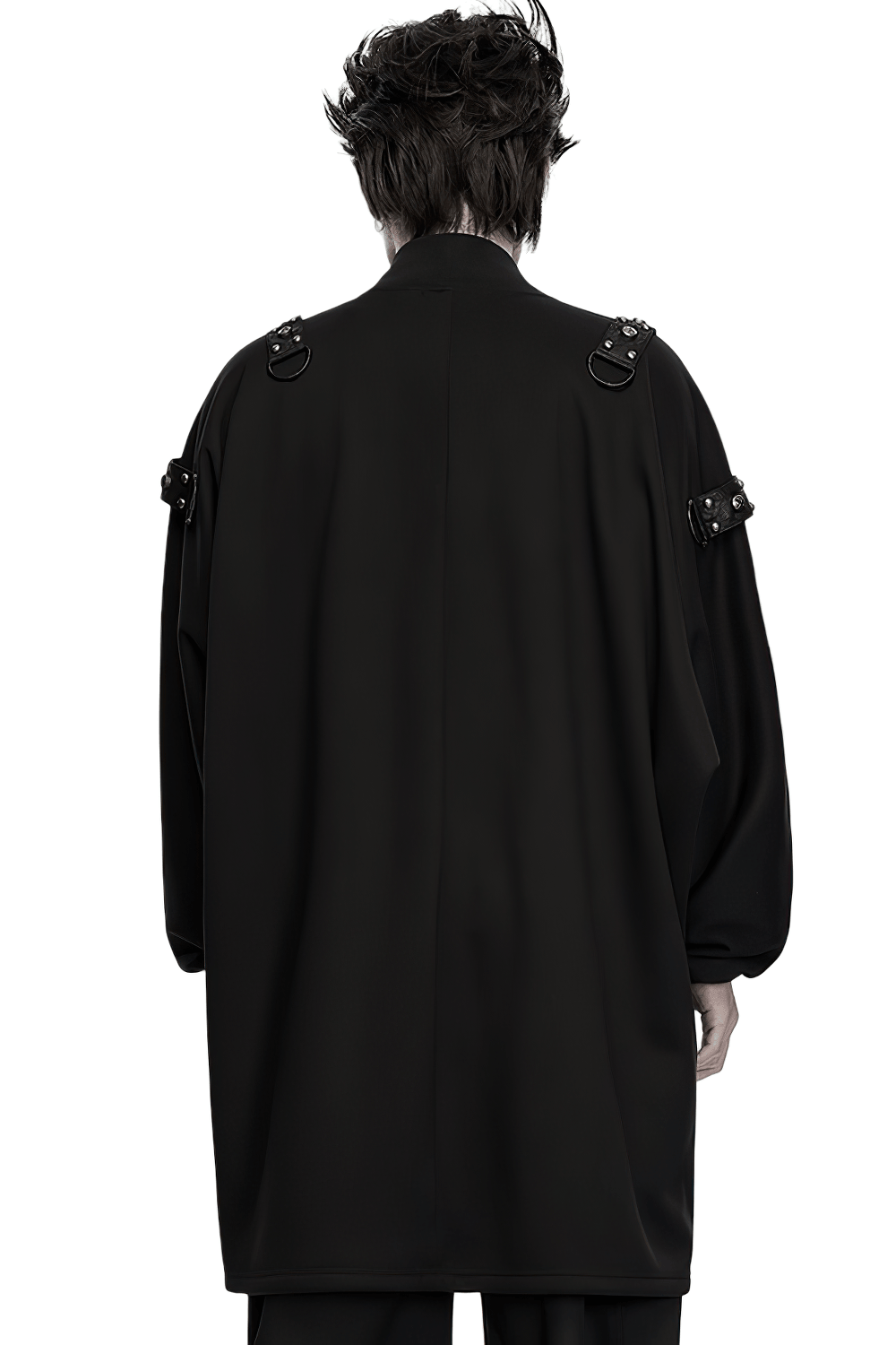 Gothic Punk Long Cardigan With Studded Straps