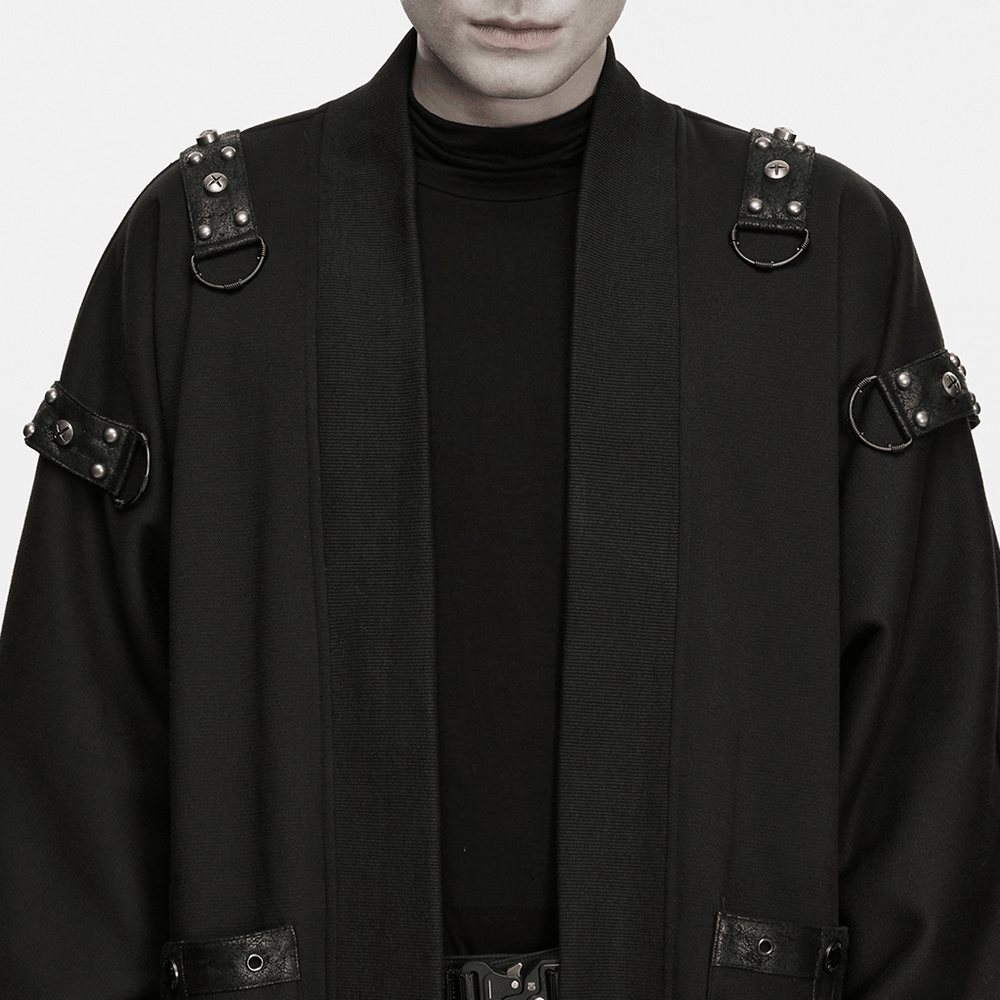 Gothic Punk Long Cardigan With Studded Straps