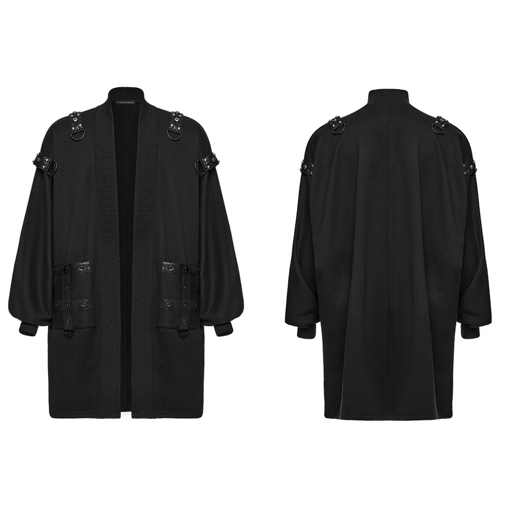 Gothic Punk Long Cardigan With Studded Straps