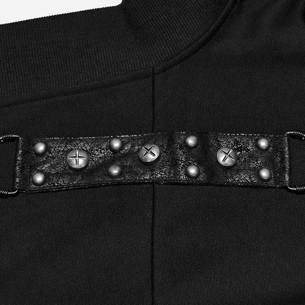 Gothic Punk Long Cardigan With Studded Straps