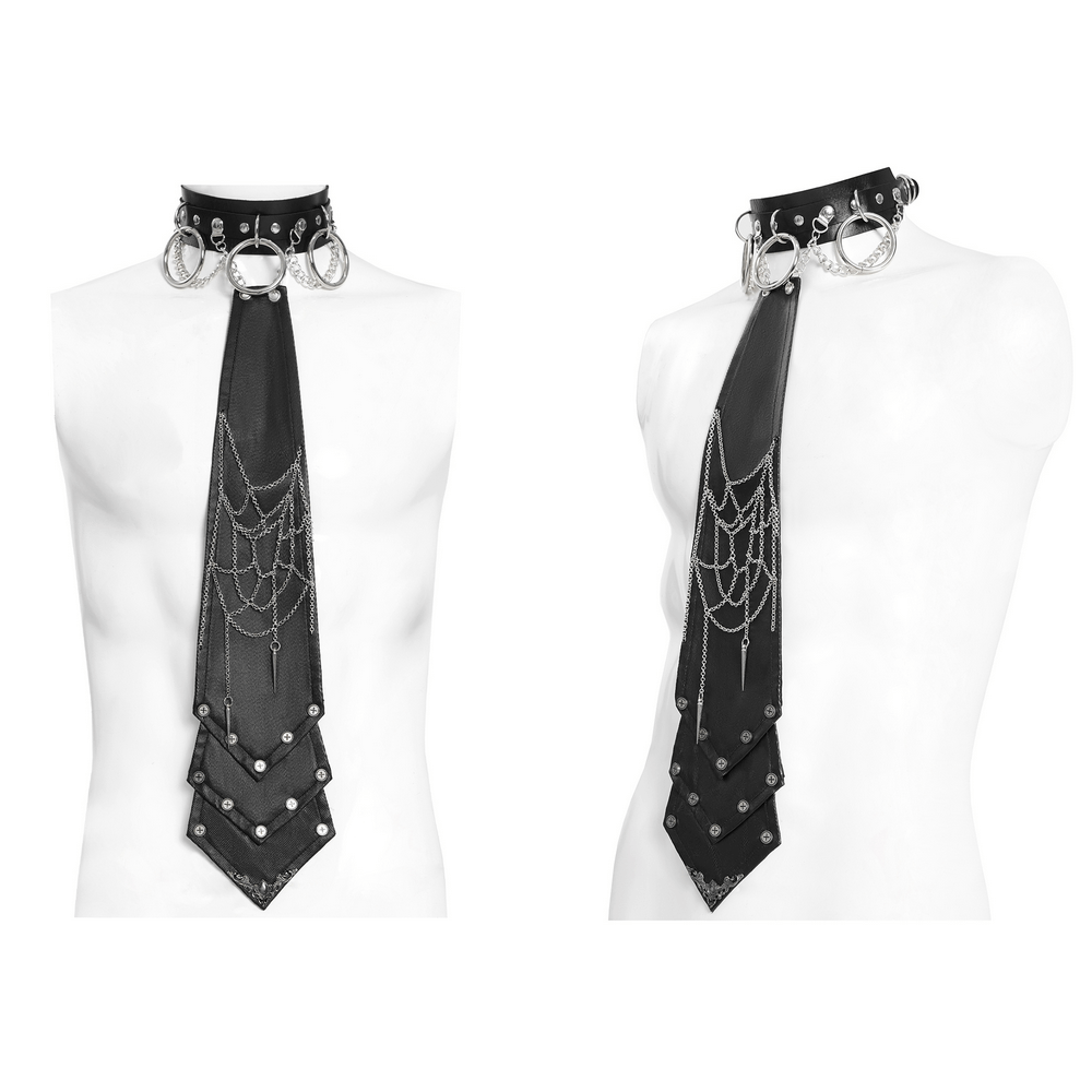 Gothic Punk Spider Web Chain Necktie with Studs