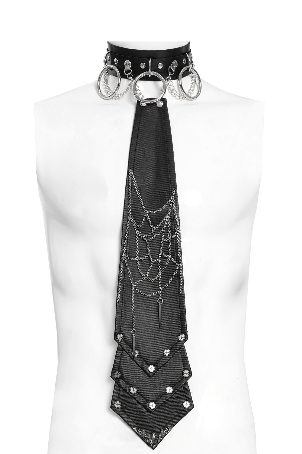 Gothic Punk Spider Web Chain Necktie with Studs