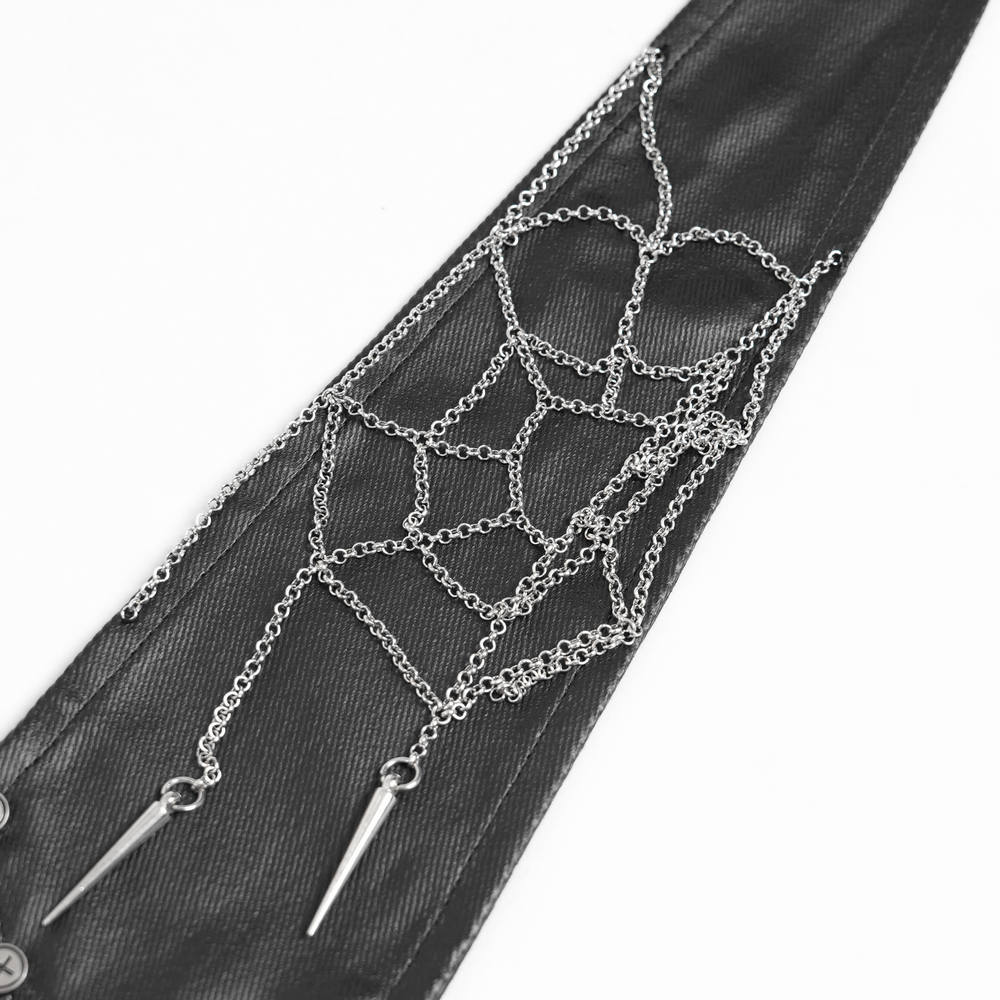 Gothic Punk Spider Web Chain Necktie with Studs