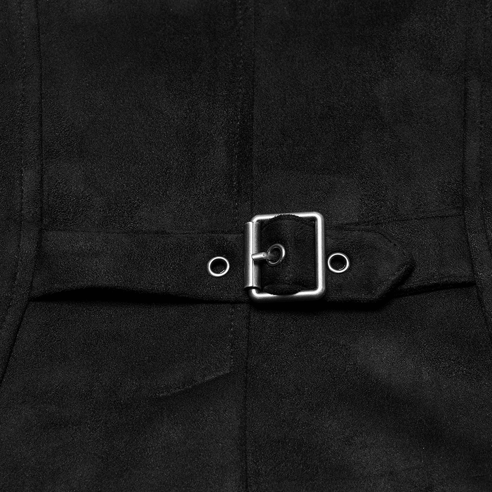 Gothic Punk Suede Buckle Vest with Skeleton Cutouts