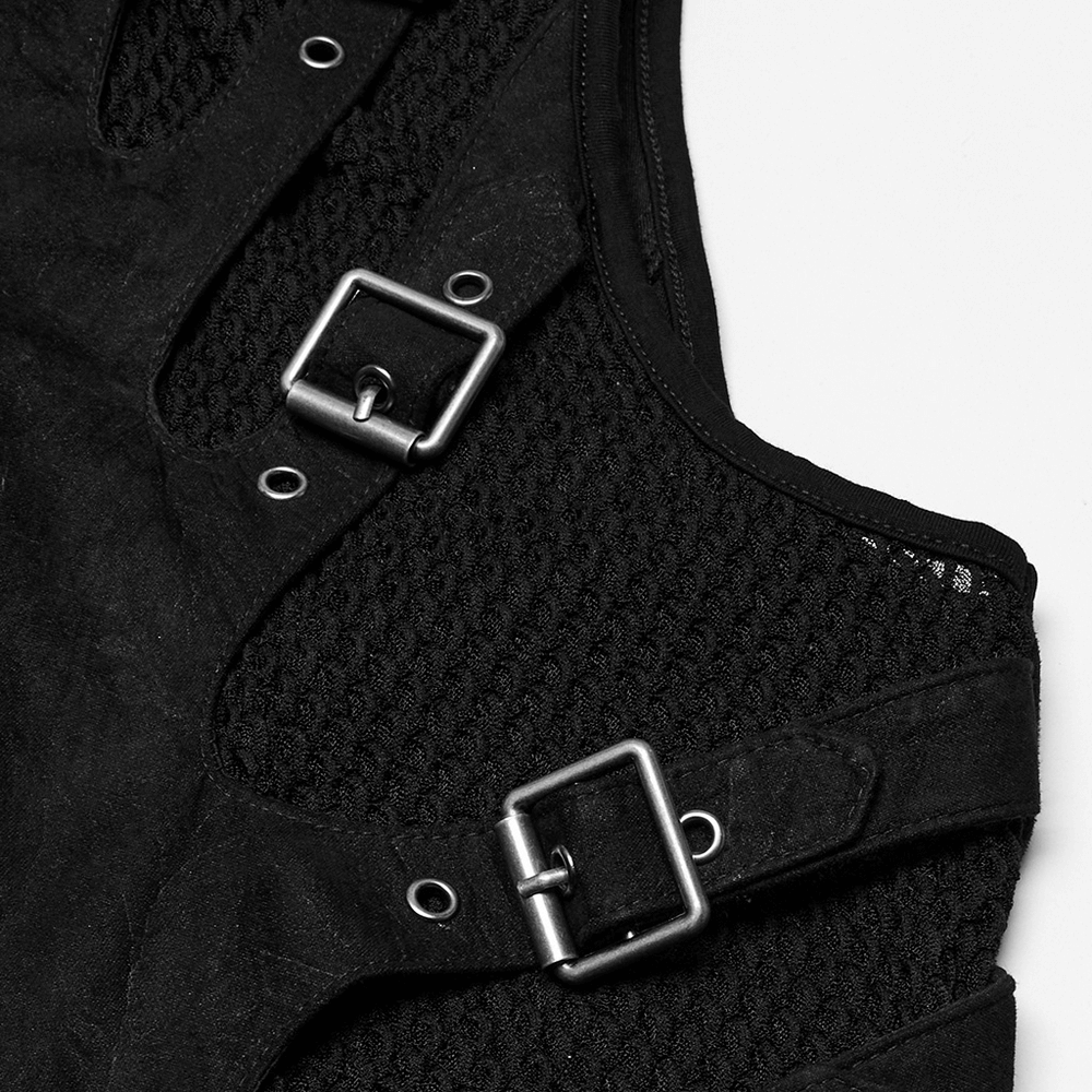 Gothic Punk Suede Buckle Vest with Skeleton Cutouts