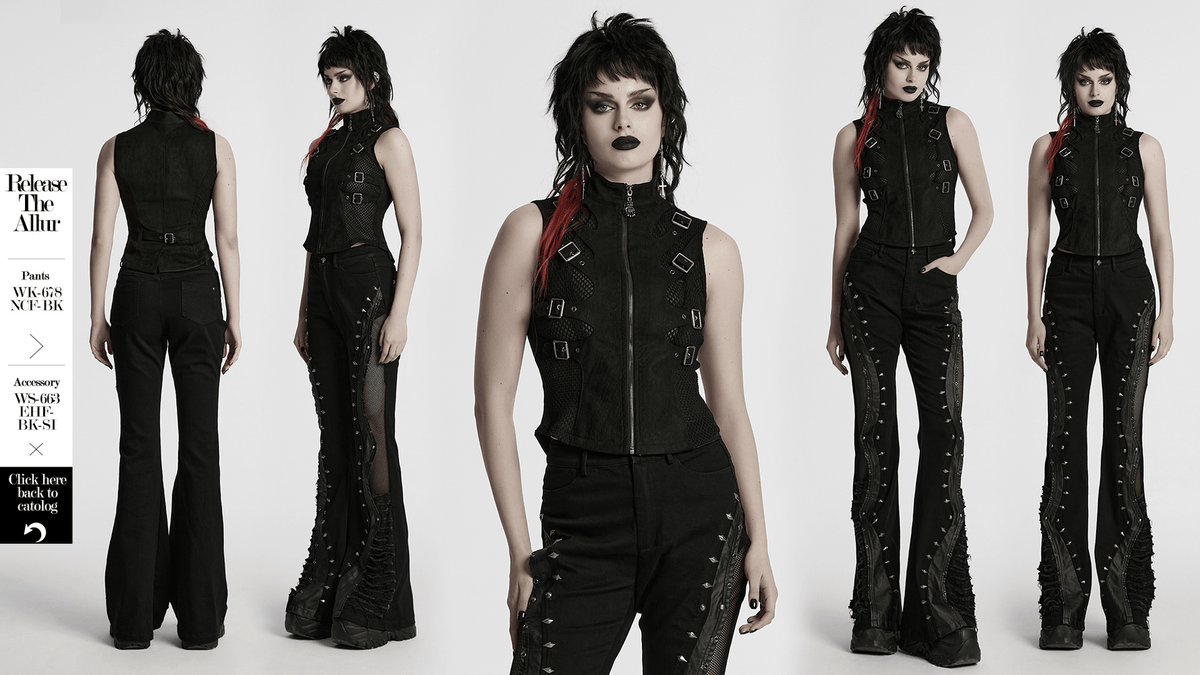 Gothic Punk Suede Buckle Vest with Skeleton Cutouts