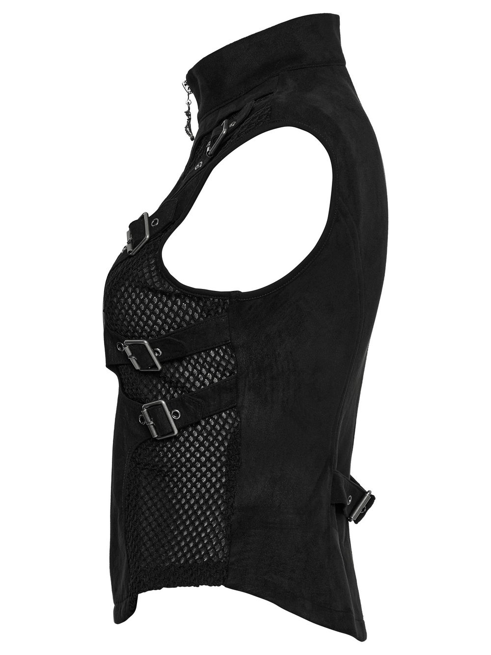 Gothic Punk Suede Buckle Vest with Skeleton Cutouts