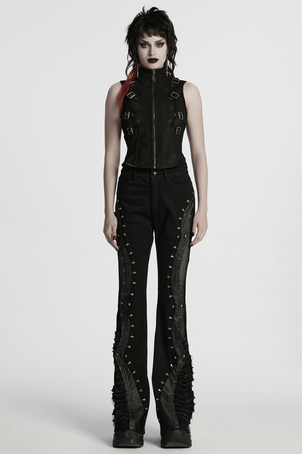 Gothic Punk Suede Buckle Vest with Skeleton Cutouts