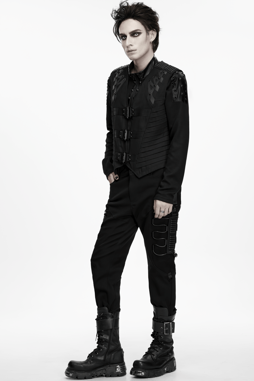 Gothic Punk Warrior Vest with Armor Shoulder Details
