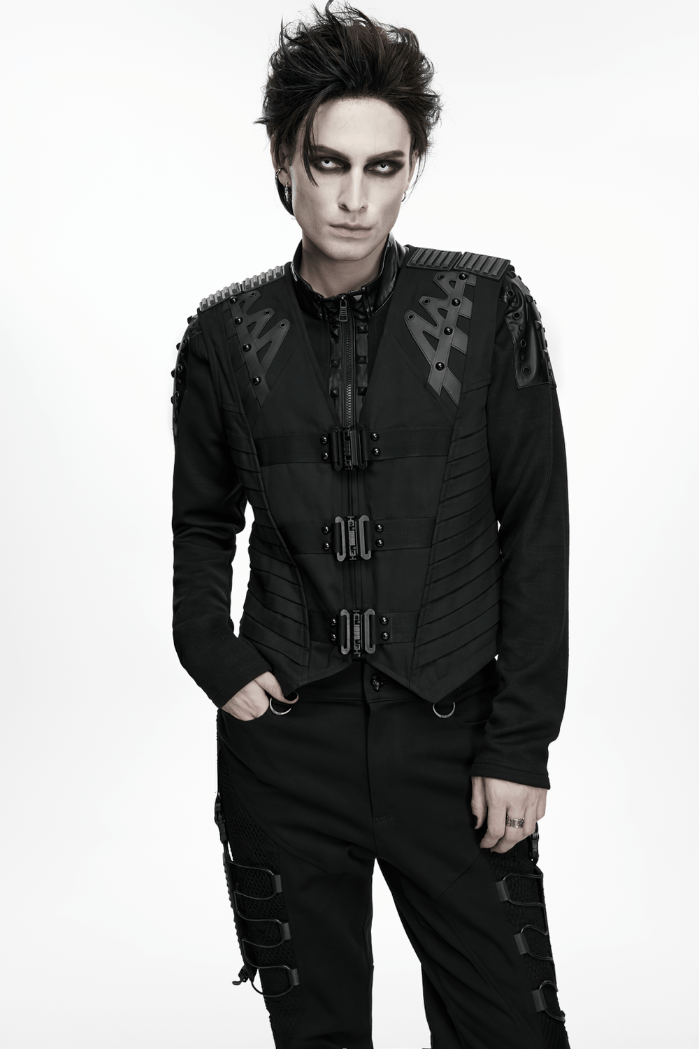 Gothic Punk Warrior Vest with Armor Shoulder Details