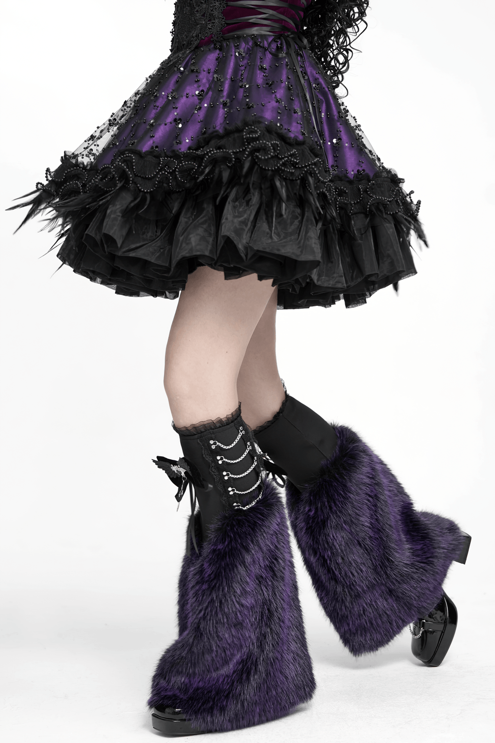 Gothic Purple Faux Fur Leg Warmers with Buckles