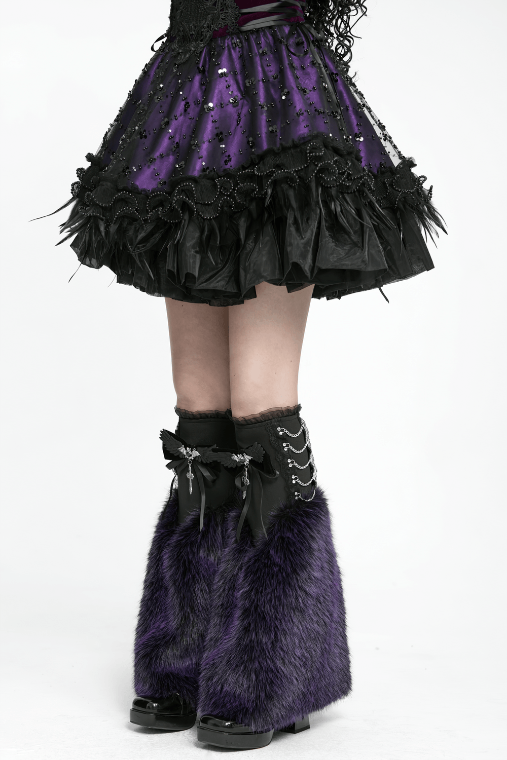 Gothic Purple Faux Fur Leg Warmers with Buckles
