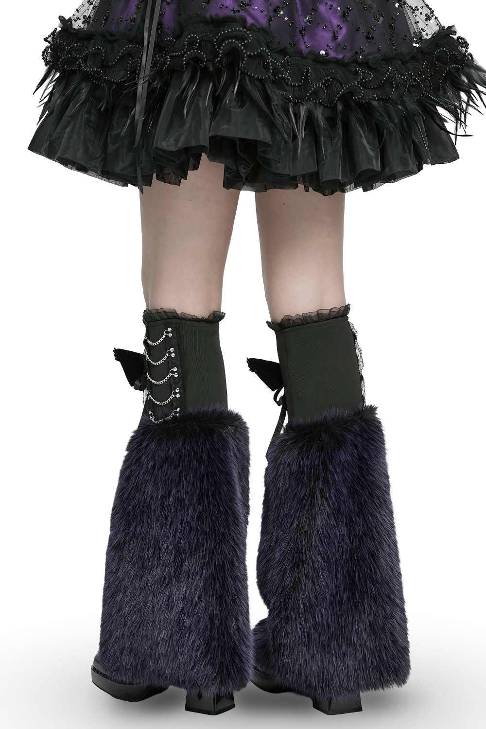 Gothic Purple Faux Fur Leg Warmers with Buckles