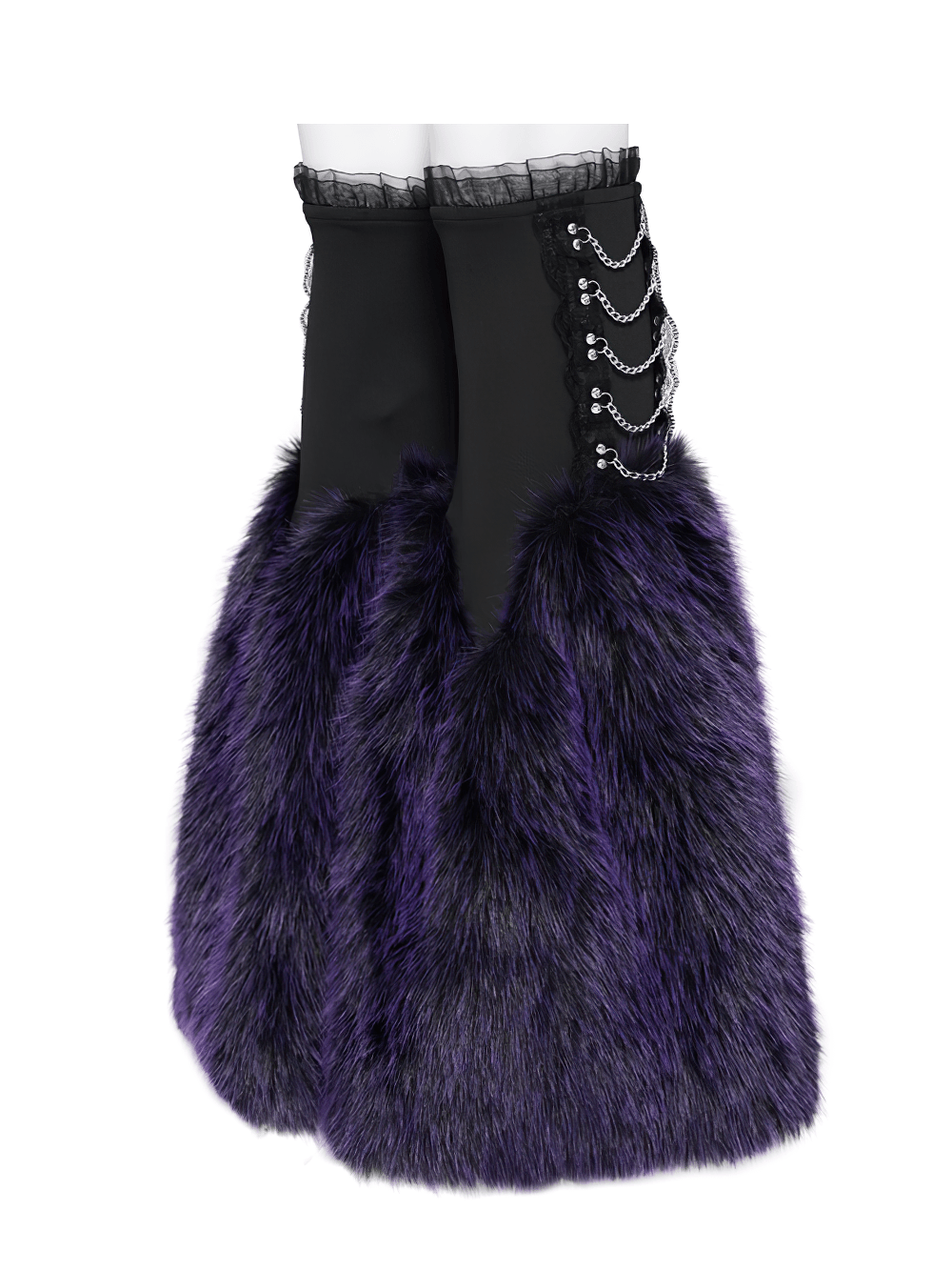 Gothic Purple Faux Fur Leg Warmers with Buckles