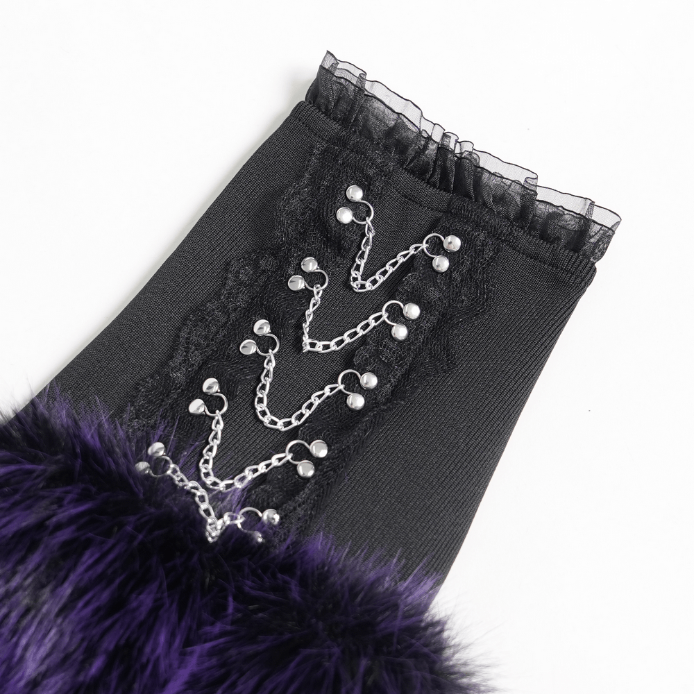 Gothic Purple Faux Fur Leg Warmers with Buckles
