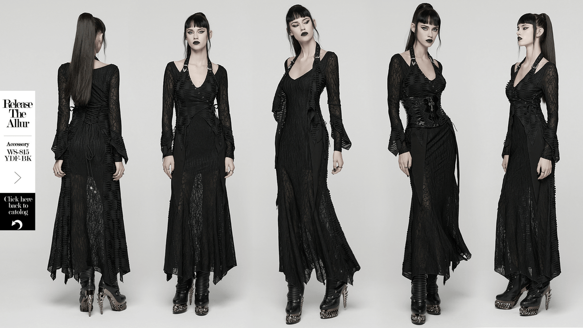 Gothic Ragged Knit Mesh Dress with Fish-tail Hem
