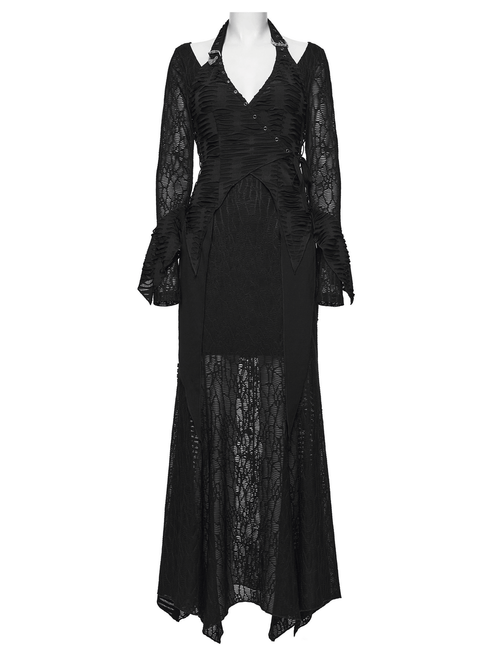 Gothic Ragged Knit Mesh Dress with Fish-tail Hem