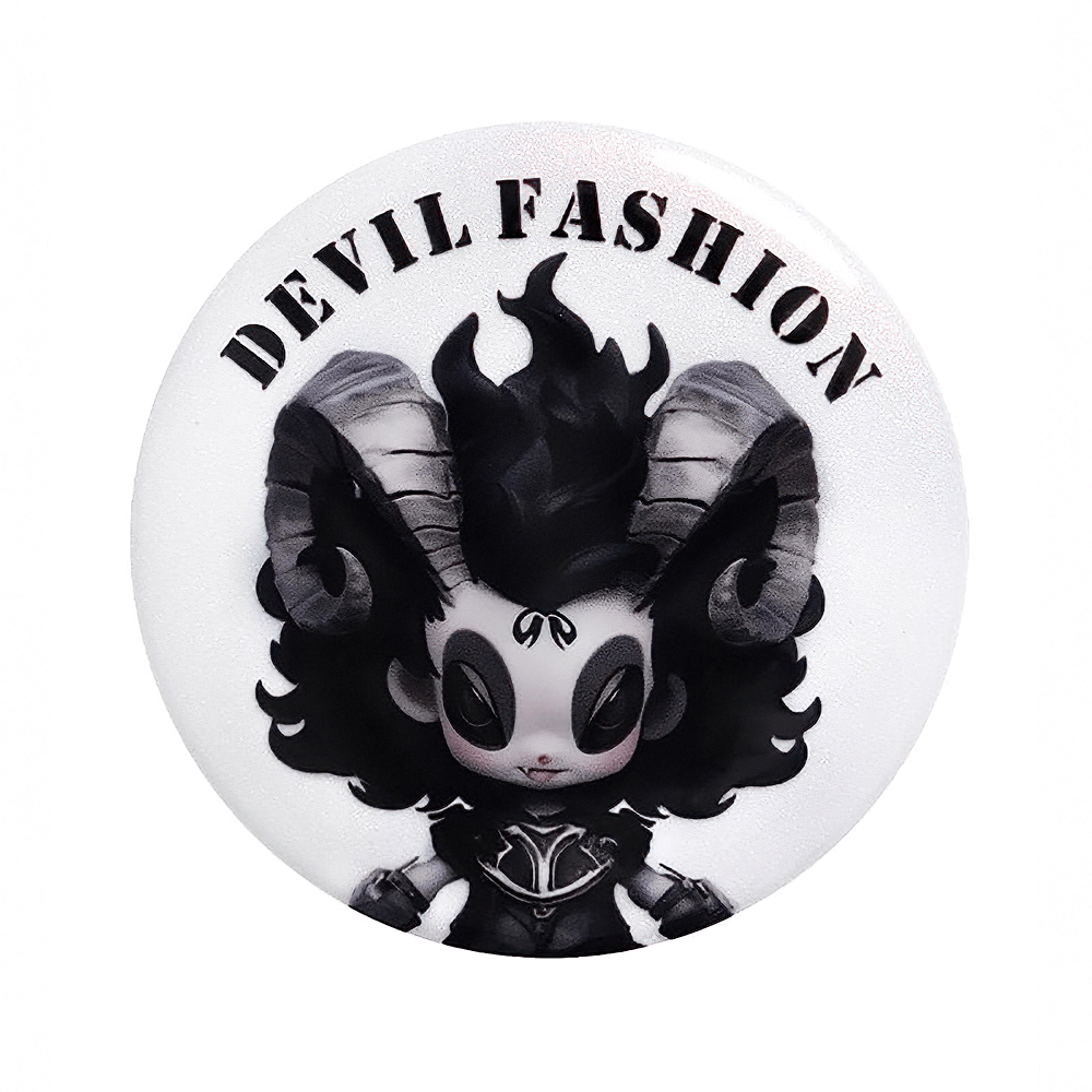 Gothic Ram Horn Cartoon Brooch Pin with Devil Fashion Print