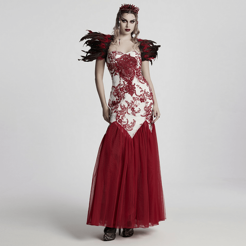 Gothic Red Crystal Crown with Silver Cross Tassels