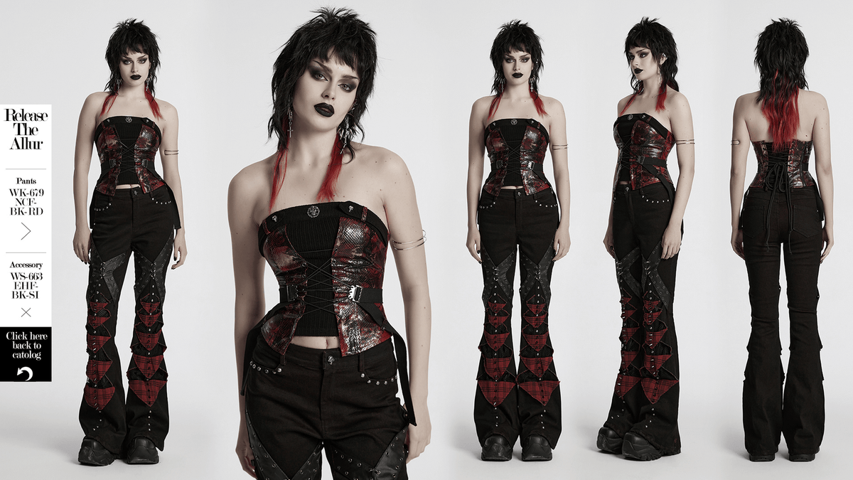 Gothic Red Snake Print Tube Top with Lace and Buckles