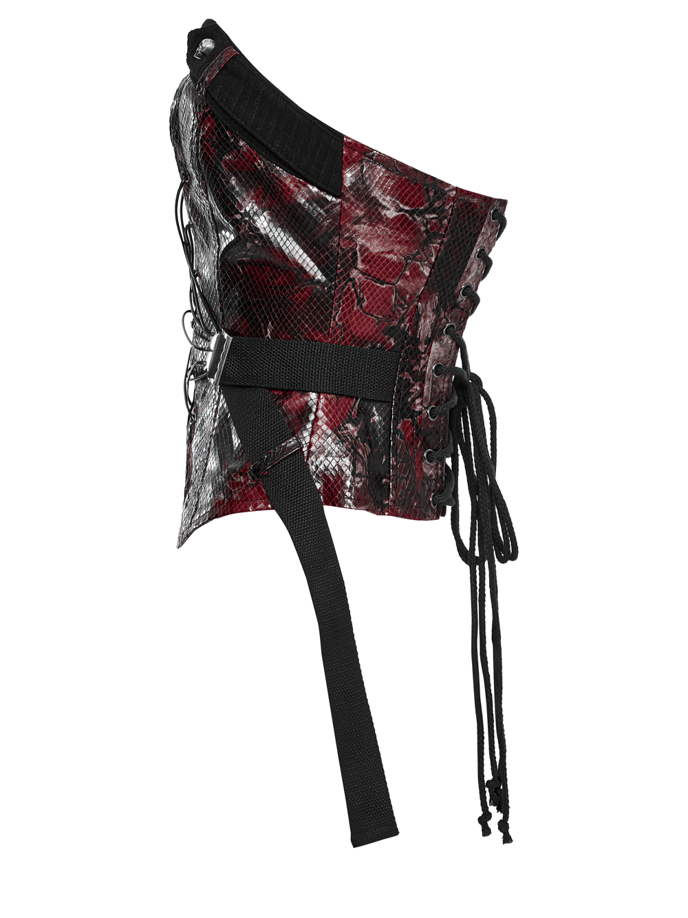 Gothic Red Snake Print Tube Top with Lace and Buckles