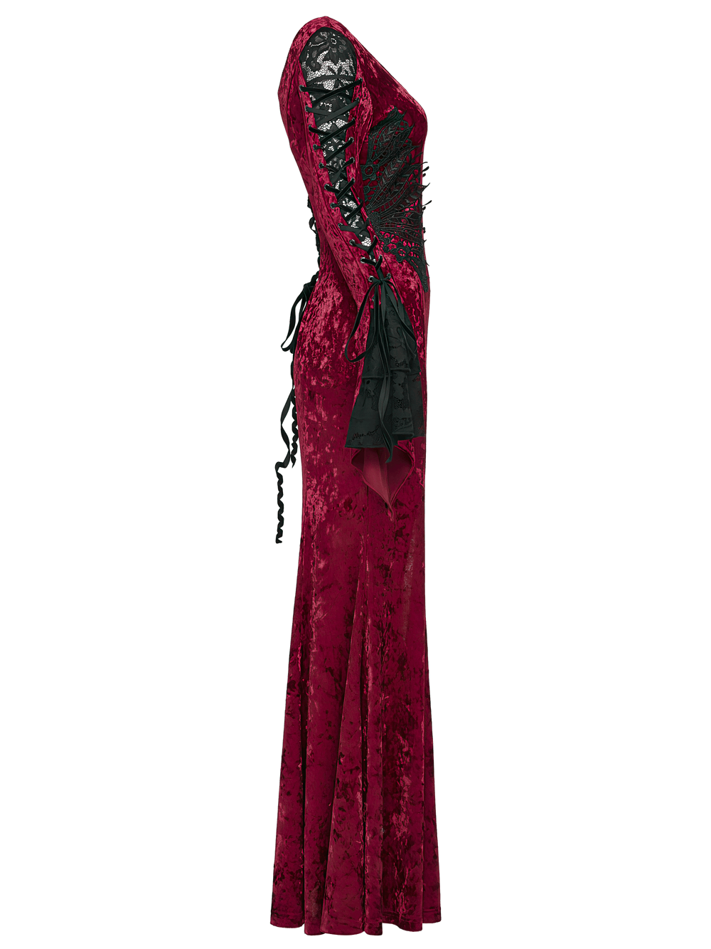 Gothic Red Velvet Dress with Lace-up Back and High Slit