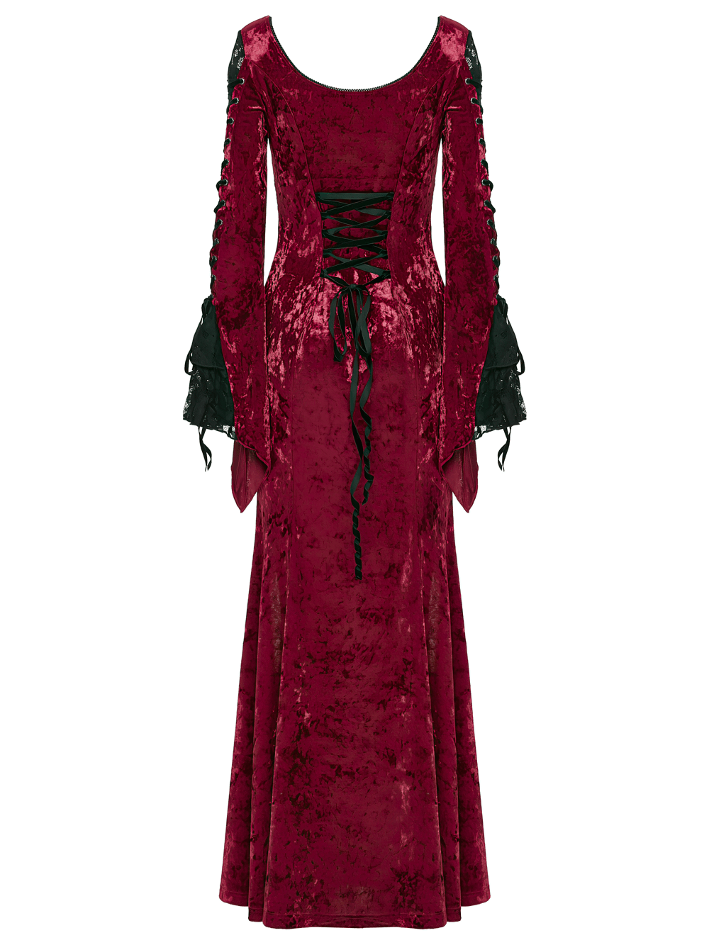 Gothic Red Velvet Dress with Lace-up Back and High Slit
