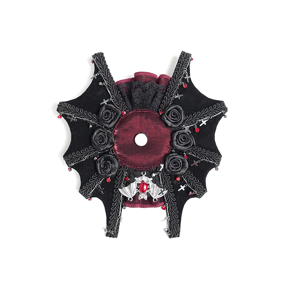 Gothic Rose Cross Hair Clip with Spider Web and Skull Detail