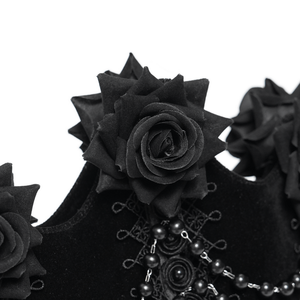 Gothic Rose Velvet Handbag with Pearl Chains and Lace