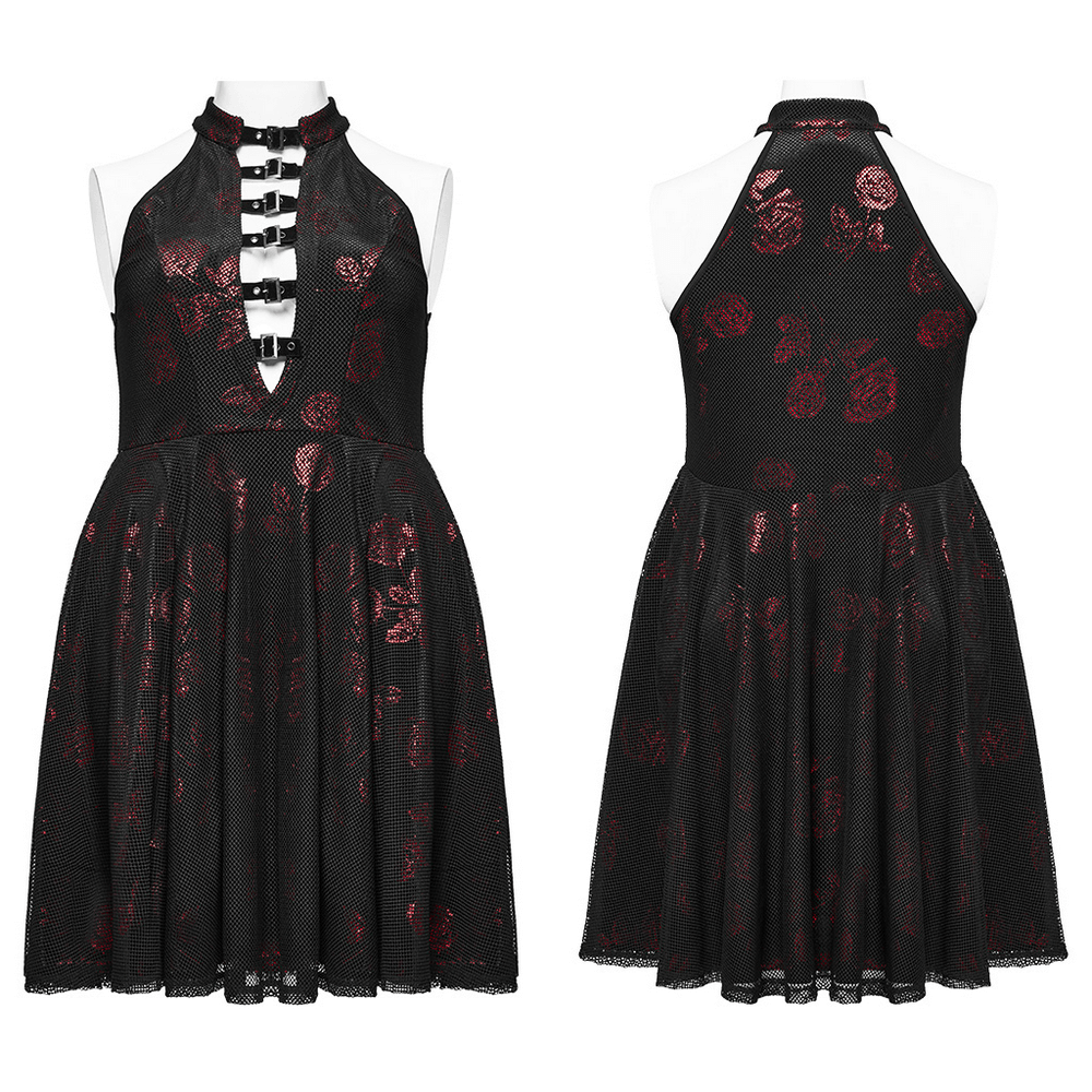 Gothic Roses A-Line Design Dress with V-Neck and Buckles