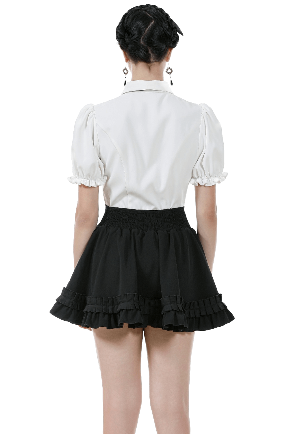 Gothic Ruffle Mini Skirt with Bow and Satin Layers