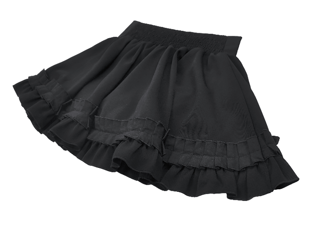 Gothic Ruffle Mini Skirt with Bow and Satin Layers